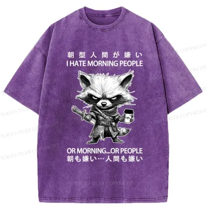 Tokyo-Tiger Angry Raccoon Samurai Washed T-Shirt