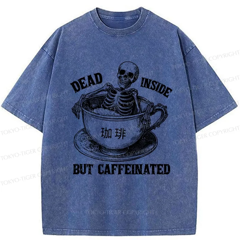 Tokyo-Tiger Funny Skeleton In Coffee Washed T-Shirt