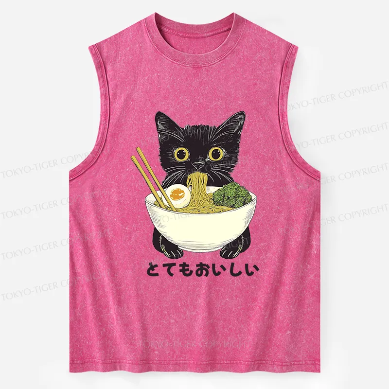 Tokyo-Tiger Ramen Lover Cute Cat Washed Tank