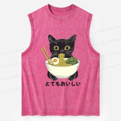 Tokyo-Tiger Ramen Lover Cute Cat Washed Tank