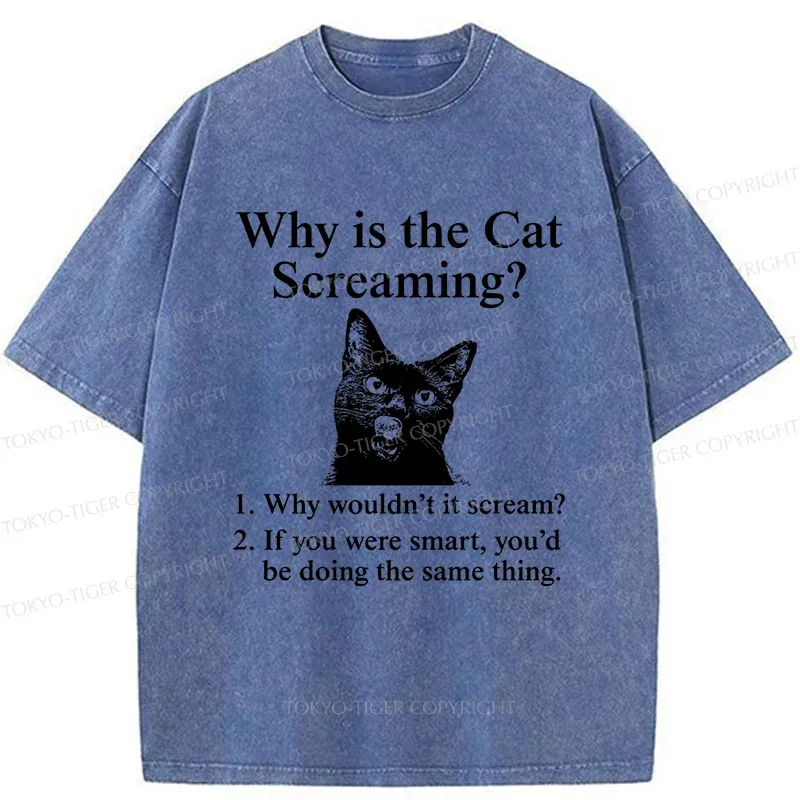 Tokyo-Tiger Reasons Why Cat Scream Washed T-Shirt