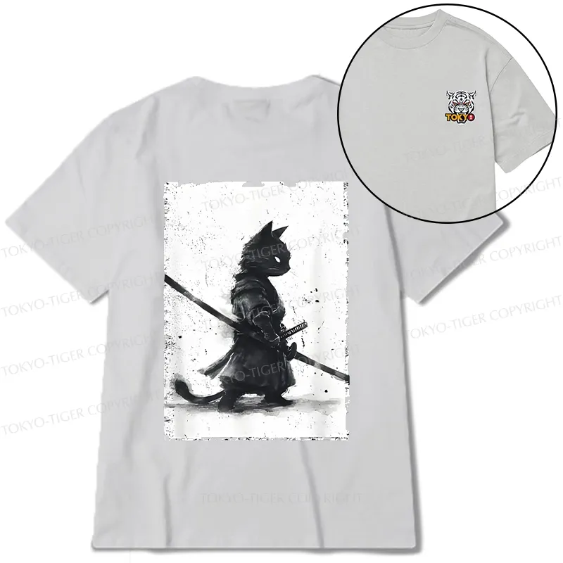 Tokyo-Tiger Retro Cat Samurai Japanese Front Back Classic T-Shirt
