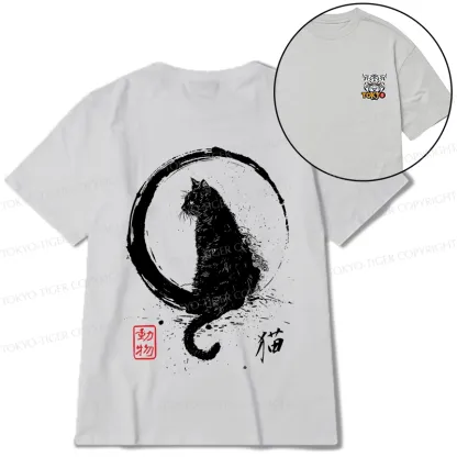 Tokyo-Tiger Retro Japanese Black Cat Front Back Classic T-Shirt