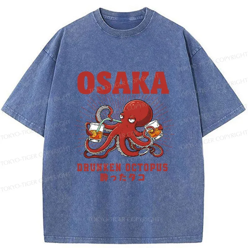 Tokyo-Tiger Octopus Drinking Beer Washed T-Shirt