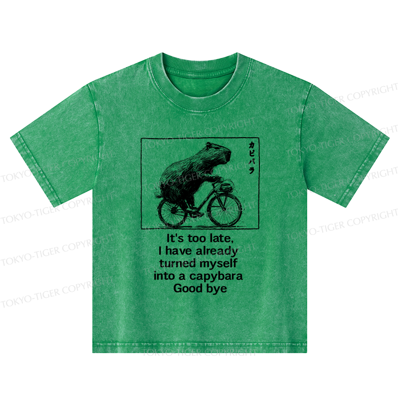 Tokyo-Tiger Funny Capybara Riding A Bicycle Kids Washed T-Shirt