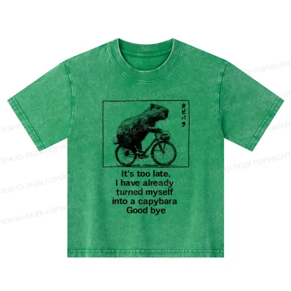 Tokyo-Tiger Funny Capybara Riding A Bicycle Kids Washed T-Shirt