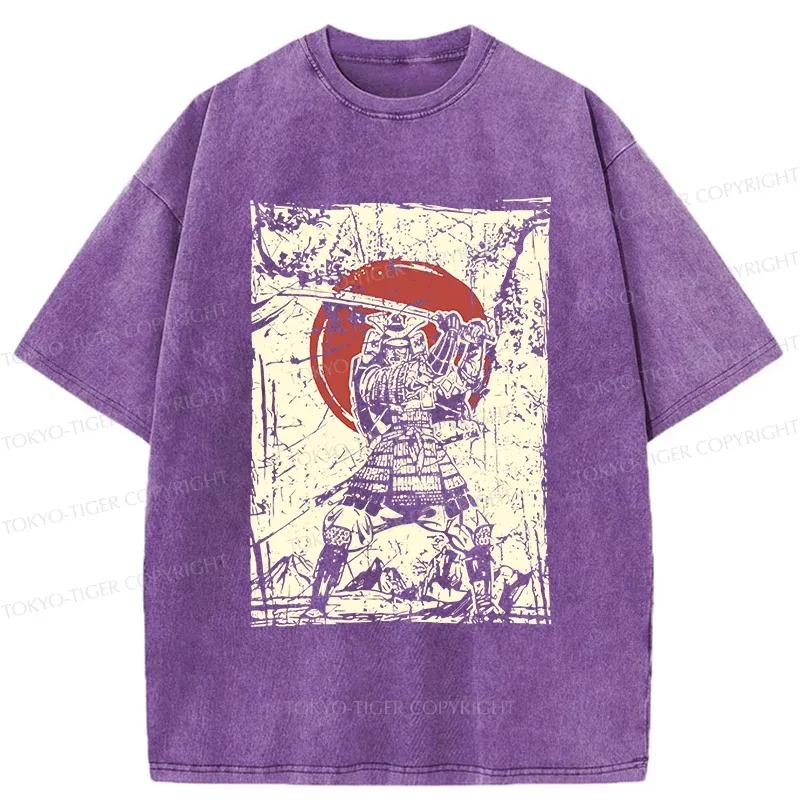 Tokyo-Tiger Japanese Samurai Retro Washed T-Shirt
