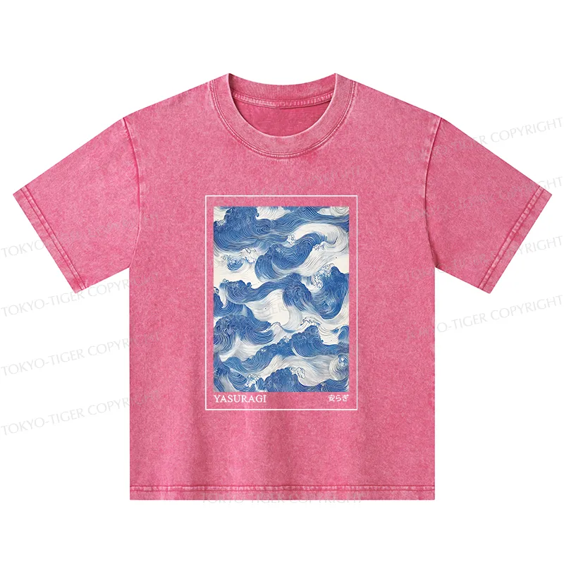 Tokyo-Tiger Japanese Retro Art Wave Kids Washed T-Shirt