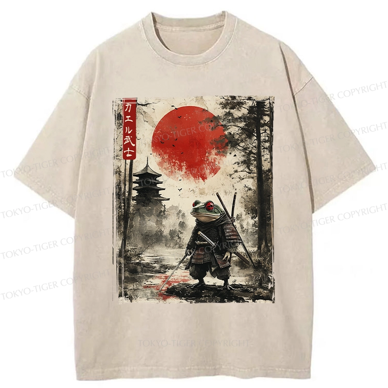 Tokyo-Tiger Retro Frog Samurai Japan Washed T-Shirt