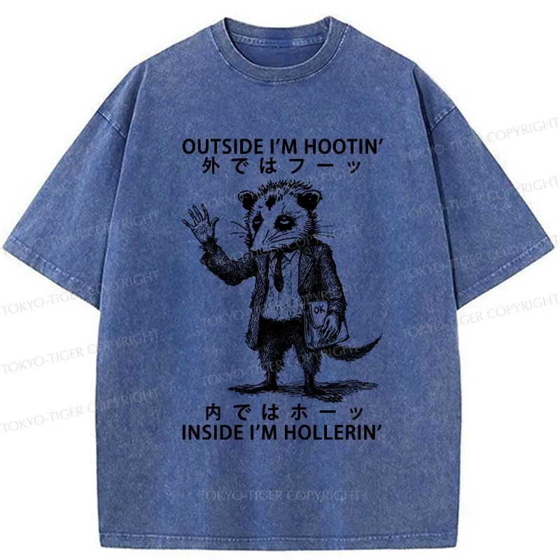 Tokyo-Tiger Funny Hootin' And Hollerin' Possum Washed T-Shirt