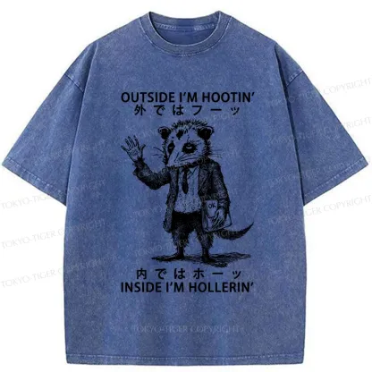 Tokyo-Tiger Funny Hootin' And Hollerin' Possum Washed T-Shirt