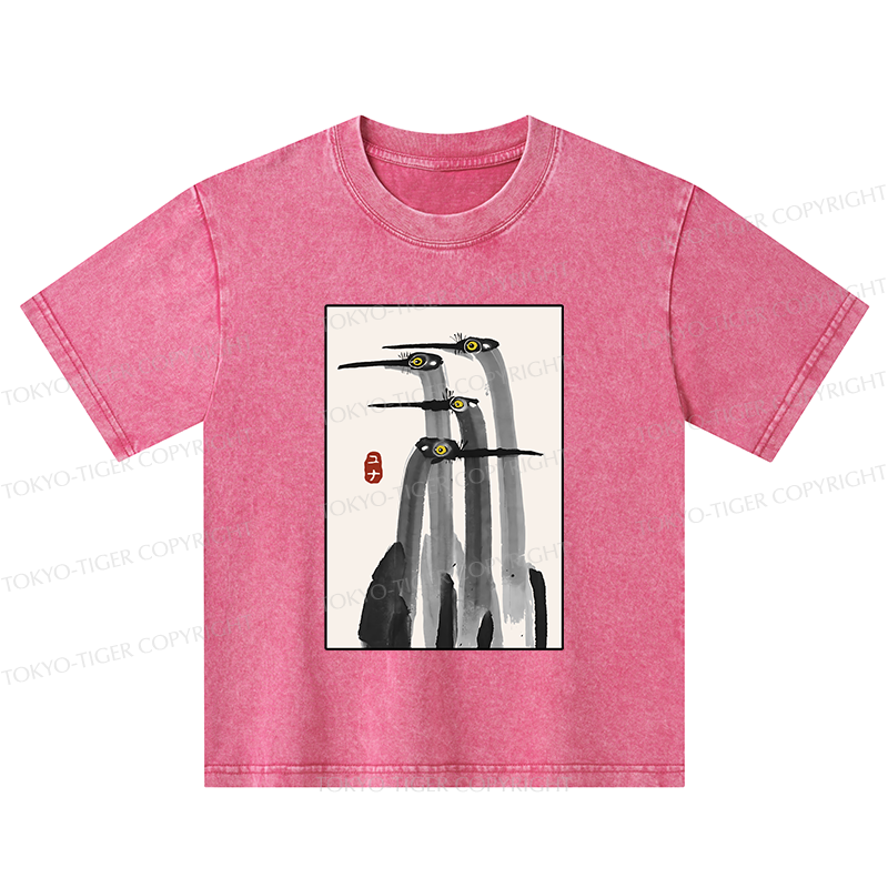 Tokyo-Tiger Japanese Crane Poster Kids Washed T-Shirt