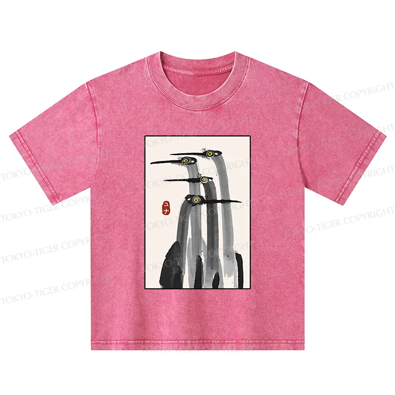 Tokyo-Tiger Japanese Crane Poster Kids Washed T-Shirt