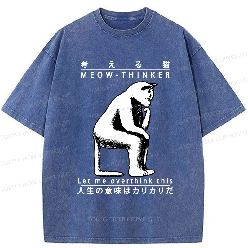 Tokyo-Tiger Funny Cat Thinker Washed T-Shirt