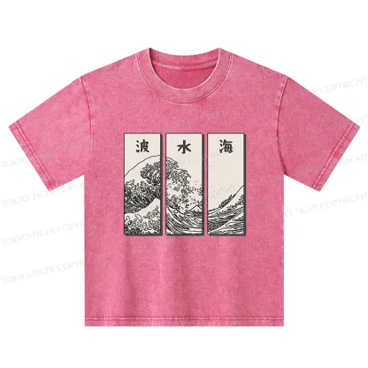 Tokyo-Tiger Japanese Art Wave Kids Washed T-Shirt