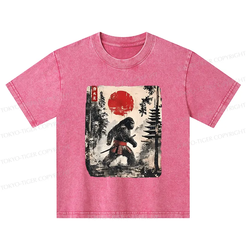 Tokyo-Tiger Japanese Samurai Bigfoot Kids Washed T-Shirt