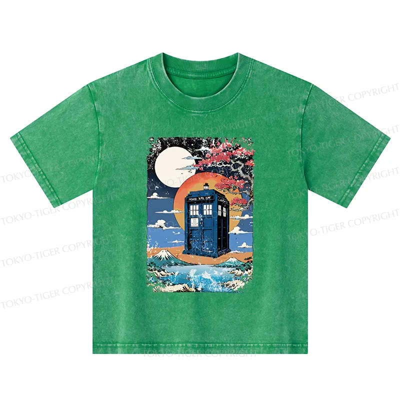 Tokyo-Tiger Tardis Under The Moonlight Kids Washed T-Shirt
