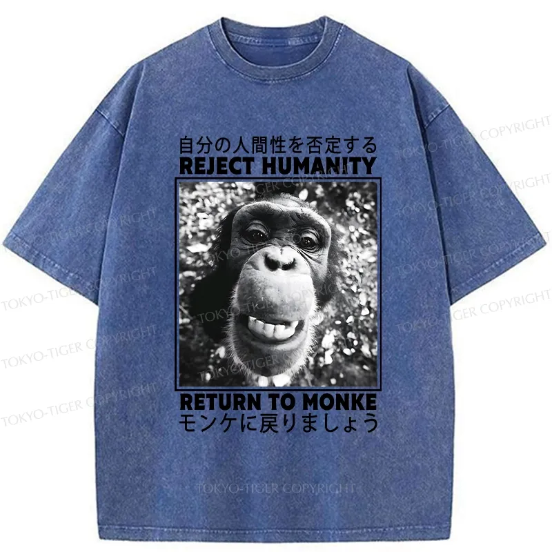 Tokyo-Tiger Funny Back To Monkey Washed T-Shirt
