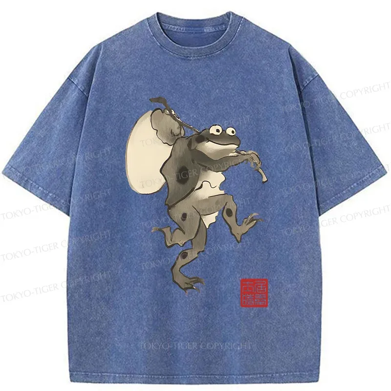 Tokyo-Tiger Funny Retro Frog Washed T-Shirt