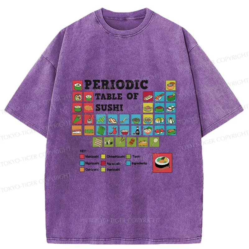 Tokyo-Tiger Japanese Food Periodic Table Washed T-Shirt