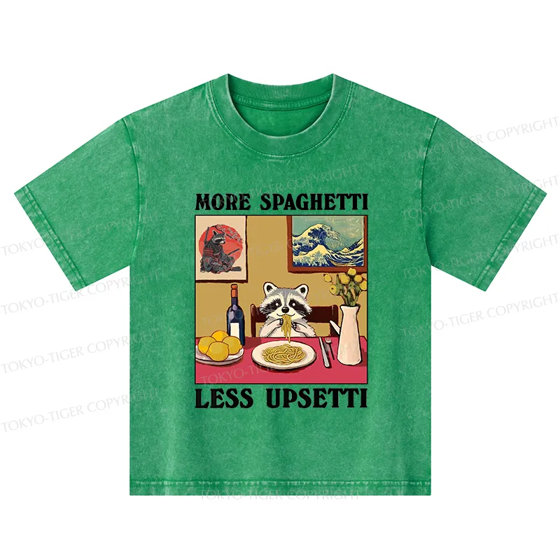 Tokyo-Tiger More Spaghetti Less Upsetti Japanese Kids Washed T-Shirt