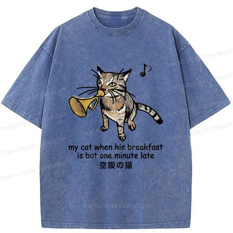 Tokyo-Tiger Cat Blowing Trumpet Washed T-Shirt