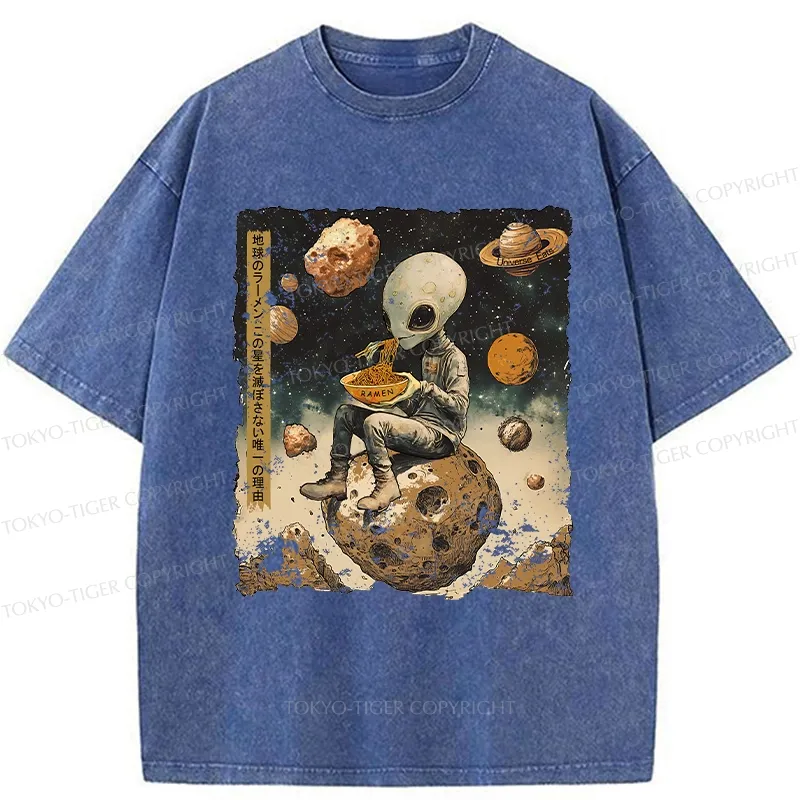 Tokyo-Tiger Ramen Delivery To An Alien Planet Washed T-Shirt