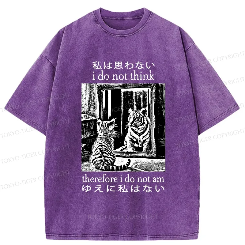 Tokyo-Tiger Thinking Cat Japanese Washed T-Shirt