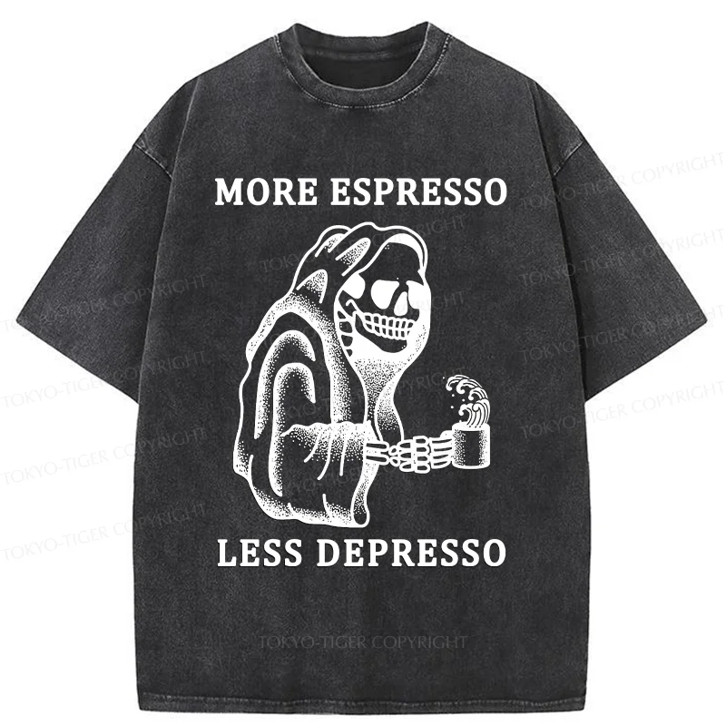 Tokyo-Tiger Funny Skull And Coffee Washed T-Shirt