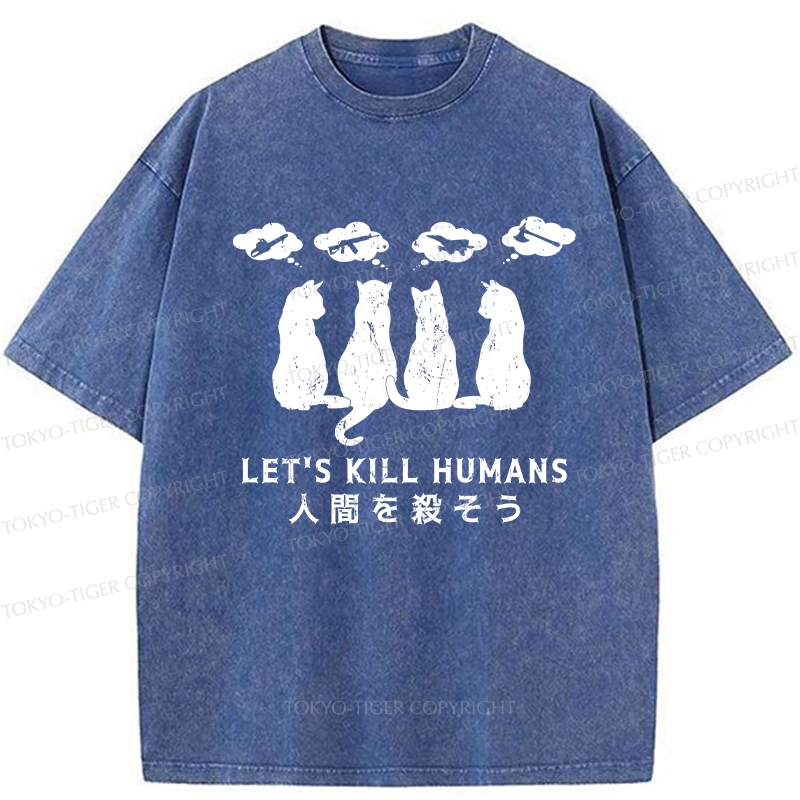 Tokyo-Tiger Funny Cat Conspiracy Washed T-Shirt