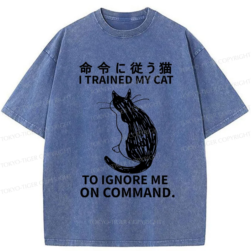 Tokyo-Tiger Cat Obeying Orders Washed T-Shirt