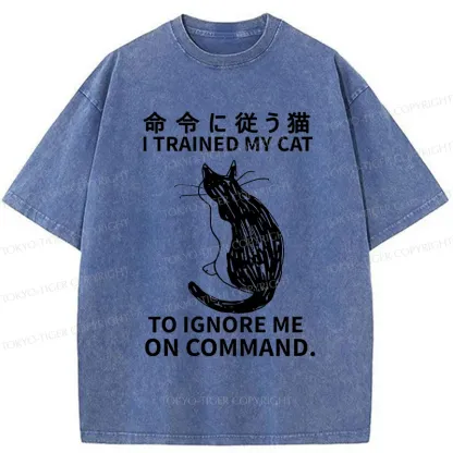Tokyo-Tiger Cat Obeying Orders Washed T-Shirt
