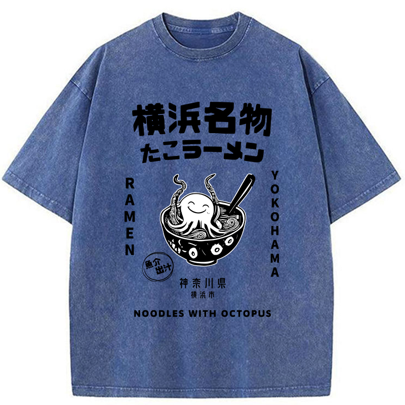 Tokyo-Tiger Yokohama Specialty Octopus Ramen Washed T-Shirt