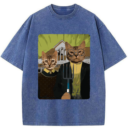 Tokyo-Tiger American Gothic Cat Washed T-Shirt