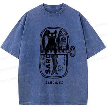 Tokyo-Tiger Cat Hiding In A Sardine Can Washed T-Shirt