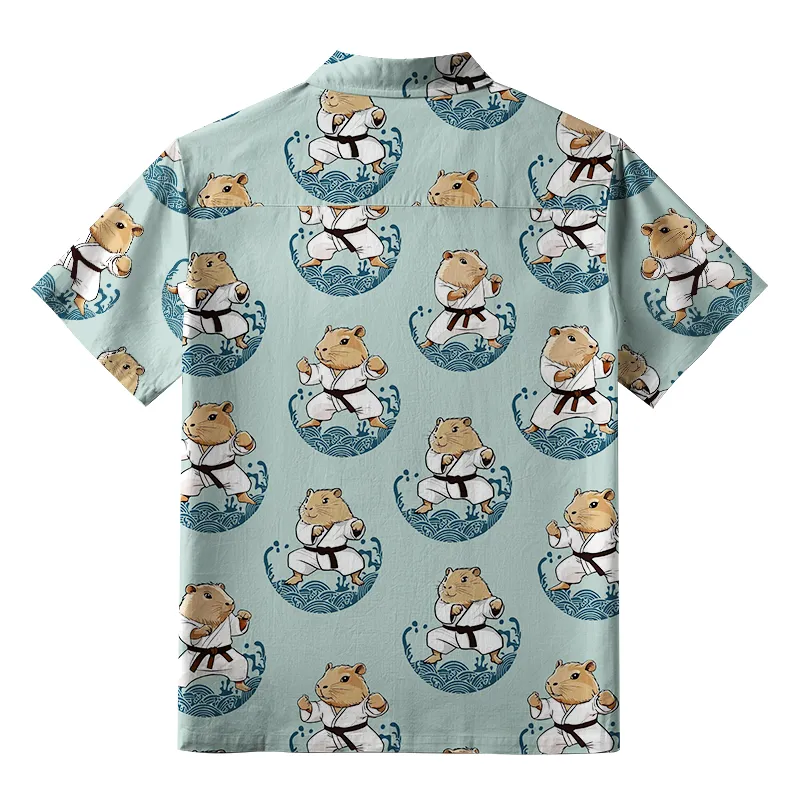 Tokyo-Tiger Cute Capybara Taekwondo Button-up Shirt