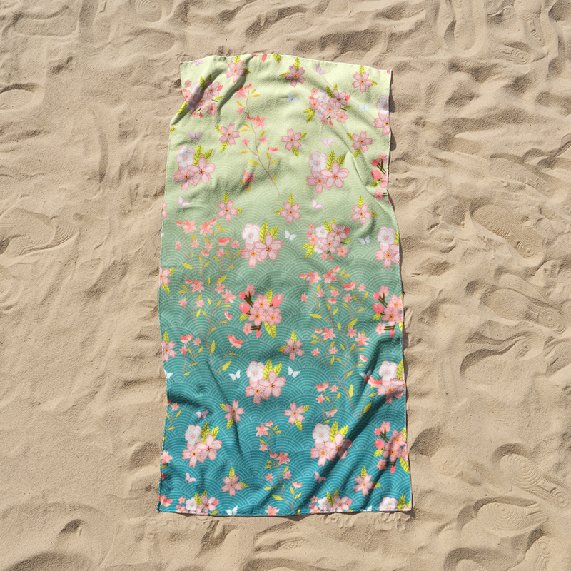 Tokyo-Tiger Sakura Blossom Waves Beach Towel