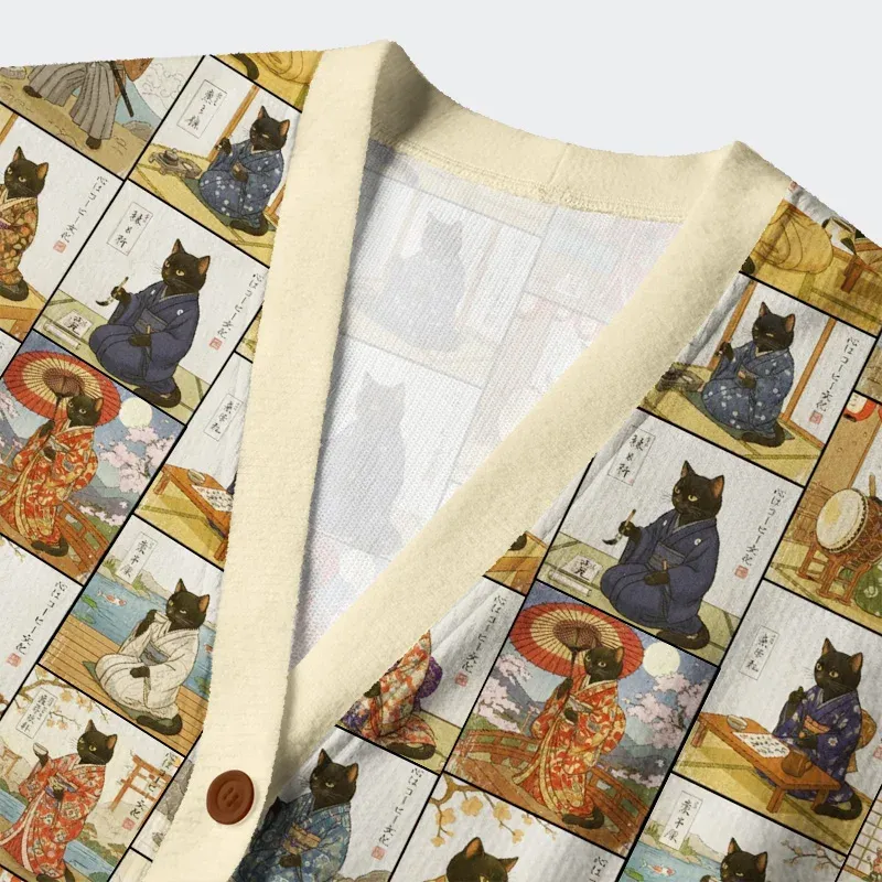 Tokyo-Tiger Japanese Cat Painting Ugly Cardigan Sweater