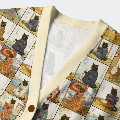 Tokyo-Tiger Japanese Cat Painting Ugly Cardigan Sweater