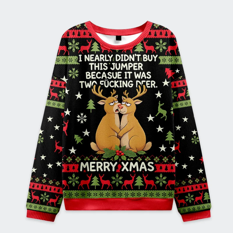 Tokyo-Tiger Deer Whispering To Each Other Christmas Ugly Sweatshirt