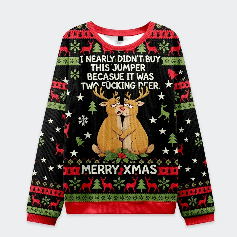 Tokyo-Tiger Deer Whispering To Each Other Christmas Ugly Sweatshirt