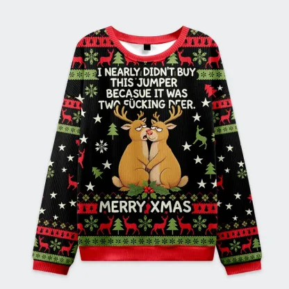 Tokyo-Tiger Deer Whispering To Each Other Christmas Ugly Sweatshirt