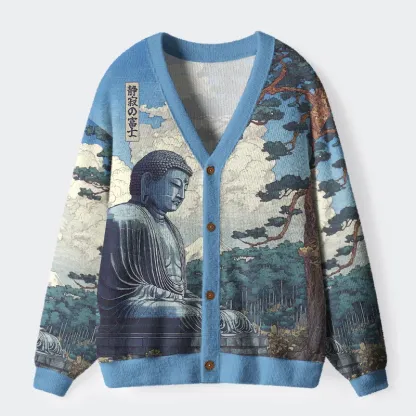Tokyo-Tiger Great Buddha Of Japan Ugly Cardigan Sweater