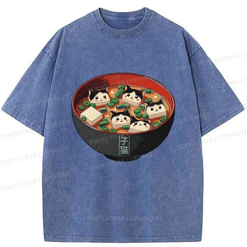 Tokyo-Tiger Cat Tofu Soup Washed T-Shirt