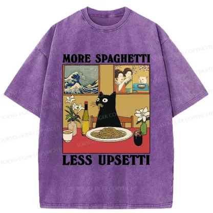 Tokyo-Tiger Cat Eating Pasta Washed T-Shirt