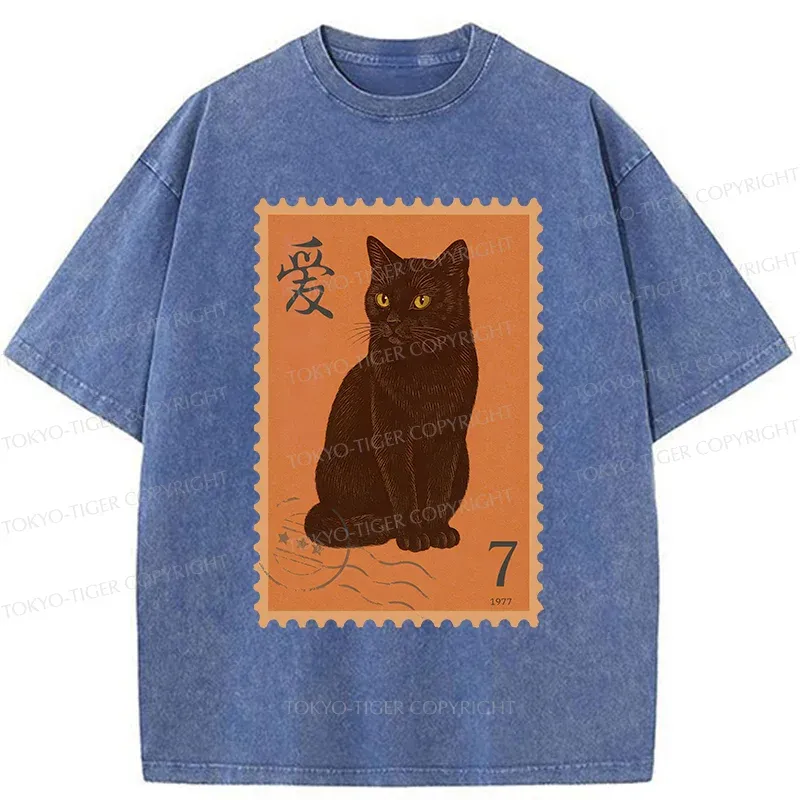 Tokyo-Tiger Cat Stamp Washed T-Shirt