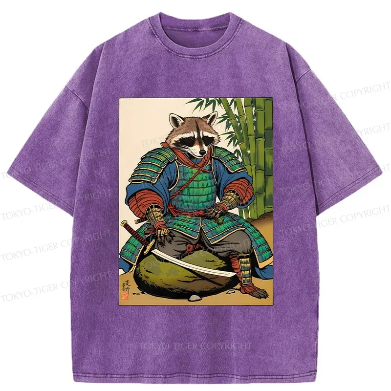 Tokyo-Tiger Raccoon Samurai Washed T-Shirt