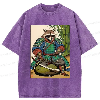 Tokyo-Tiger Raccoon Samurai Washed T-Shirt