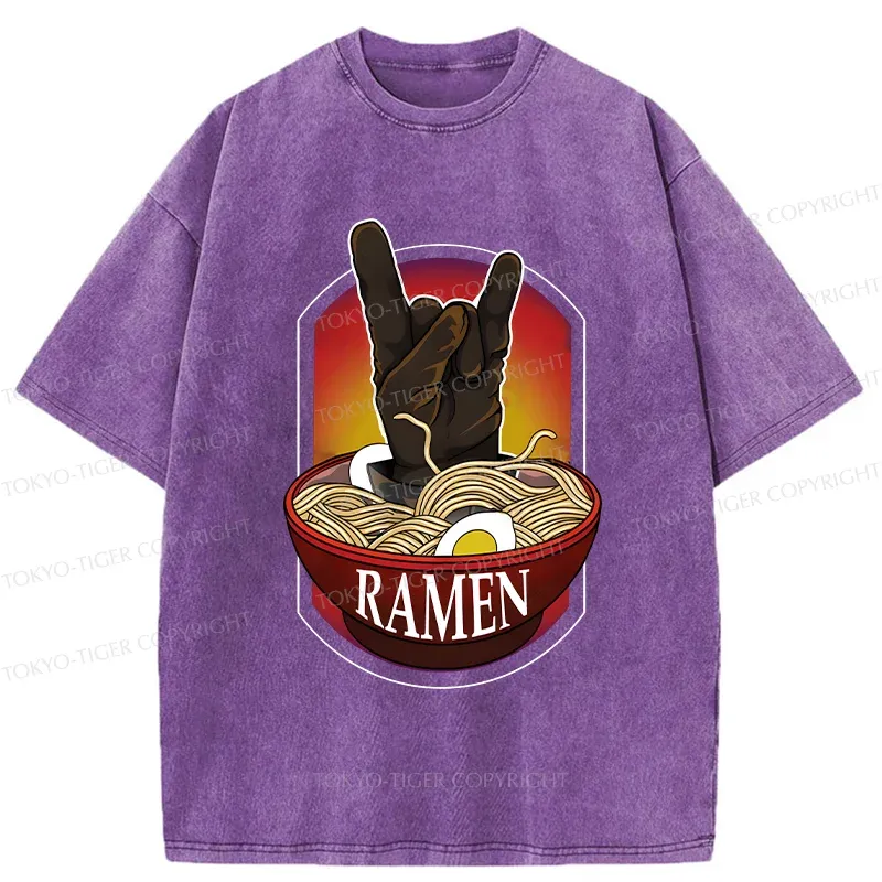 Tokyo-Tiger Ramen Hand Gesture Washed T-Shirt