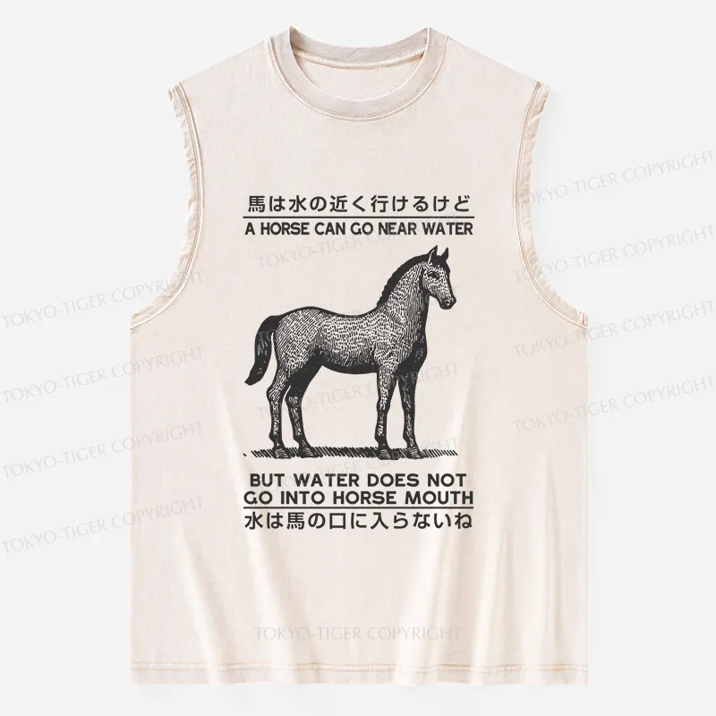 Tokyo-Tiger Funny Horse And Water Saying Washed Tank Sale